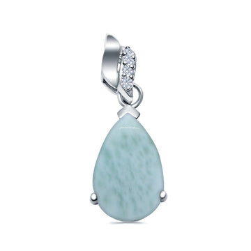 Pear Shape Simulated Larimar CZ 925 Sterling Silver Charm Pendant